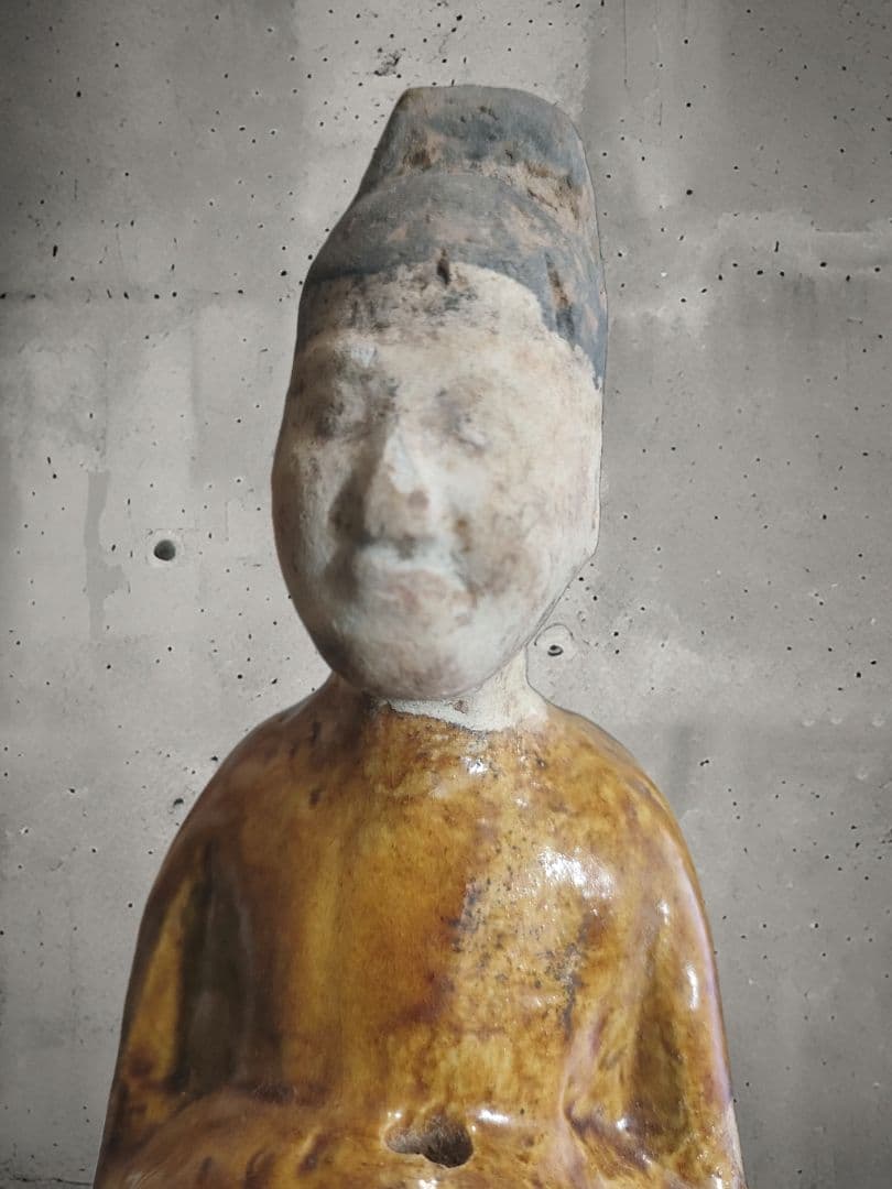 加彩人物俑　唐三彩　中国美術　時代物　骨董アンティーク