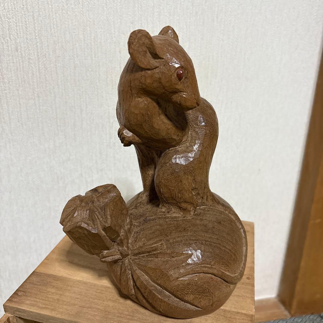 彫刻家　辻 志郎　子　ネズミ　木彫り　骨董品　工芸品　芸術　置物　オブジェ