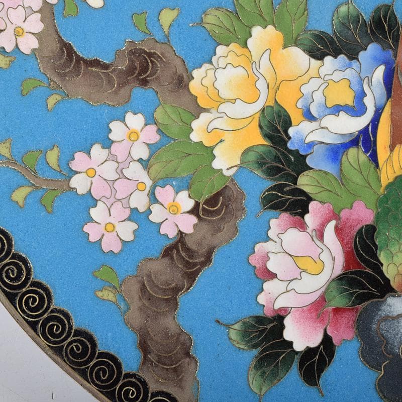 中国　古七宝琺瑯彩　七宝焼　安藤七宝店　盤　皿　2点　時代箱付　M　R9532B