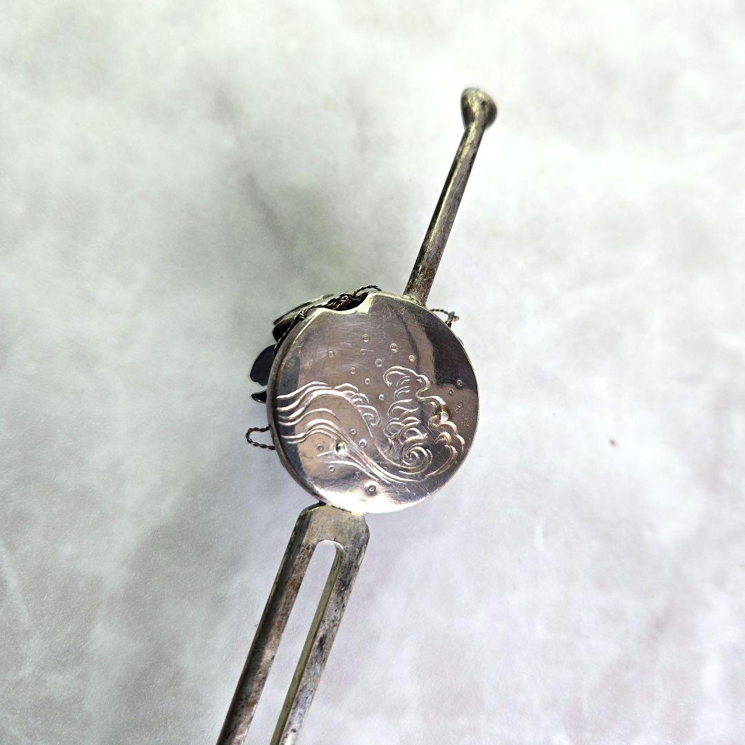 逸品　アンティーク　金工　簪　兜　銀かんざし　珊瑚　G1　着物　金工　骨董