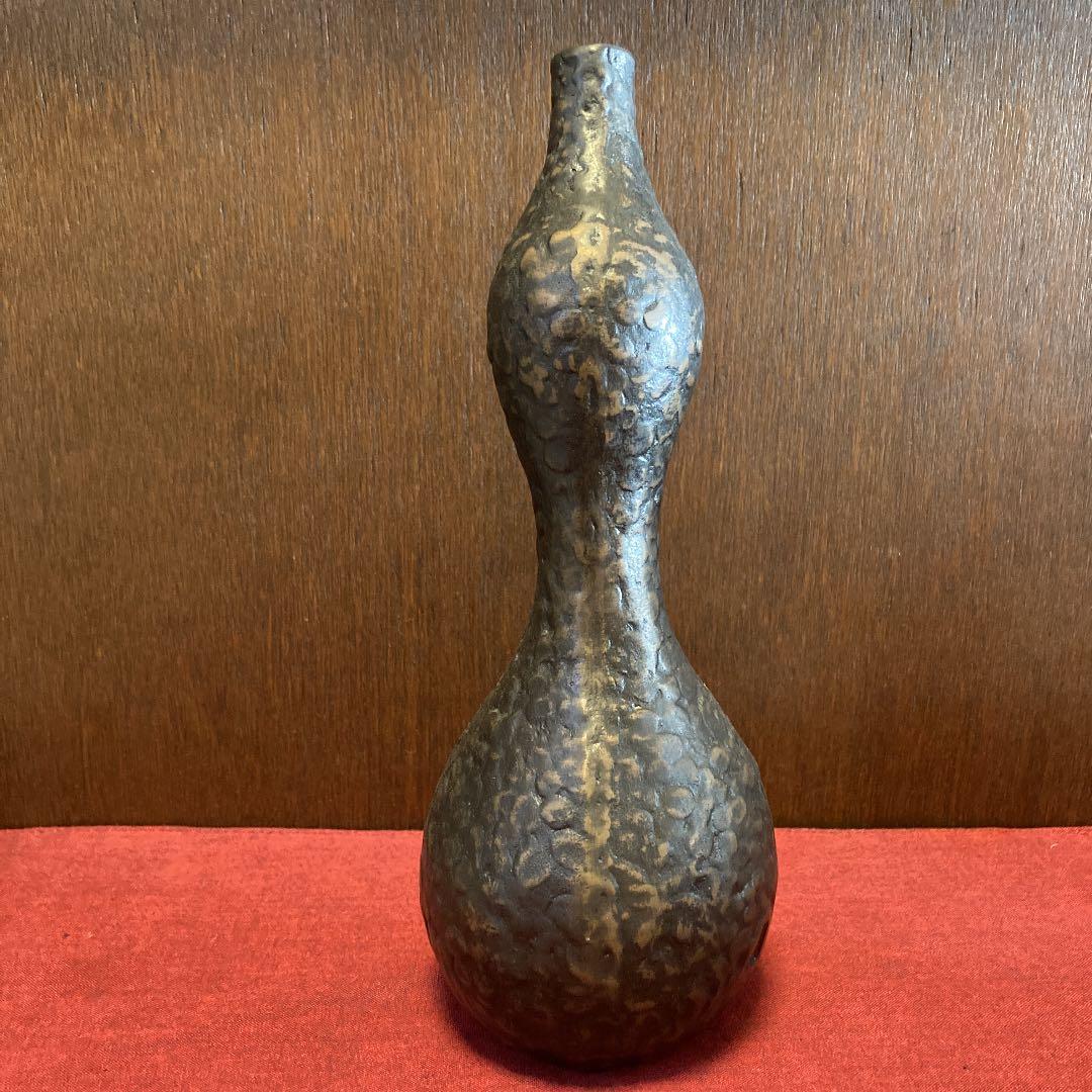 【03501】 鋳鉄 銅器 瓢箪 花瓶 一輪挿し 在銘