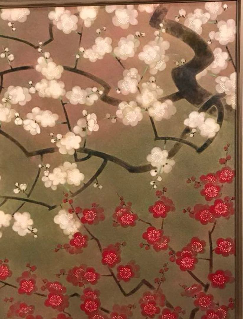 村田晴彦「紅梅白梅」 直筆サイン・落款有り 日本画M25号 美品