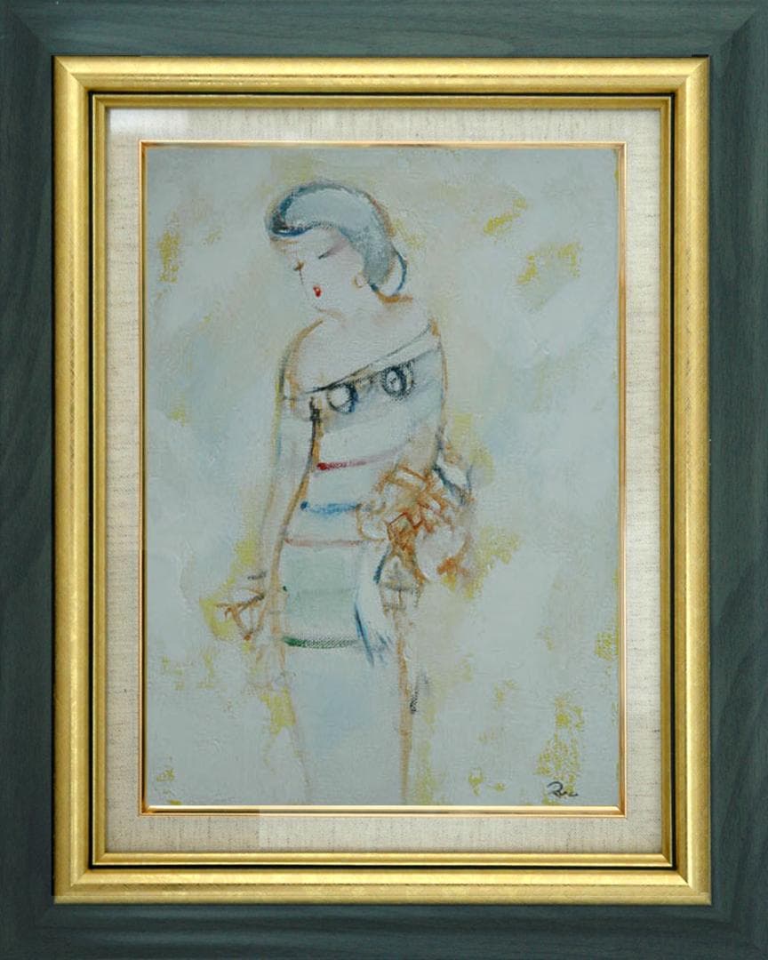 油絵 菅家令子 絵 絵画 インテリア 額付(銀) F3-020311 人物 女性