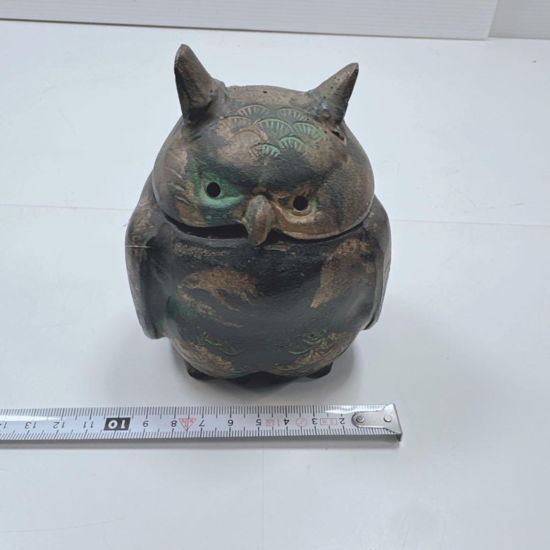 k1580 梟　香炉　鉄器　お香　フクロウ　骨董　レトロ　置物