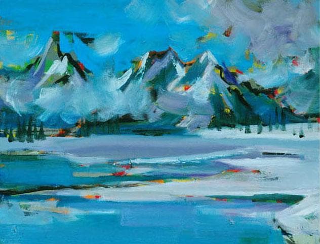 油絵 菅家令子 絵 絵画インテリア額付(青緑＋金色の枠)uF6-062903風景