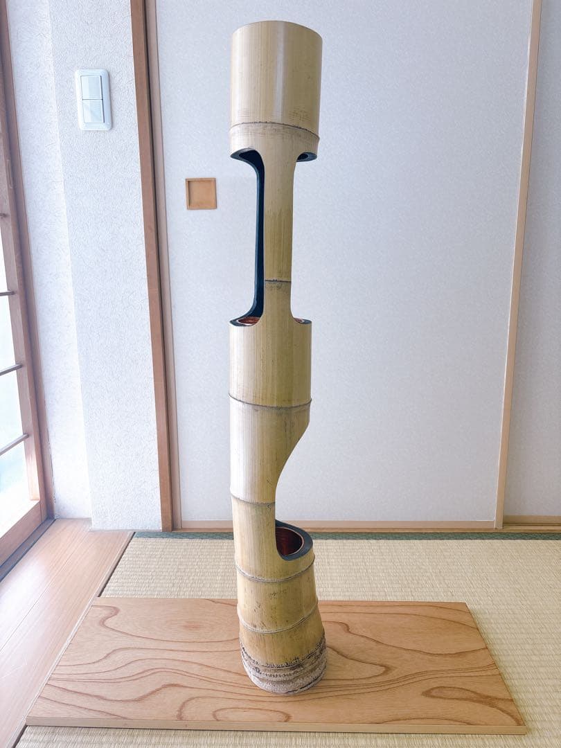 50 美品　根付き　三重切り　三重切　 生け花　生花　竹花入れ　竹筒　華道具