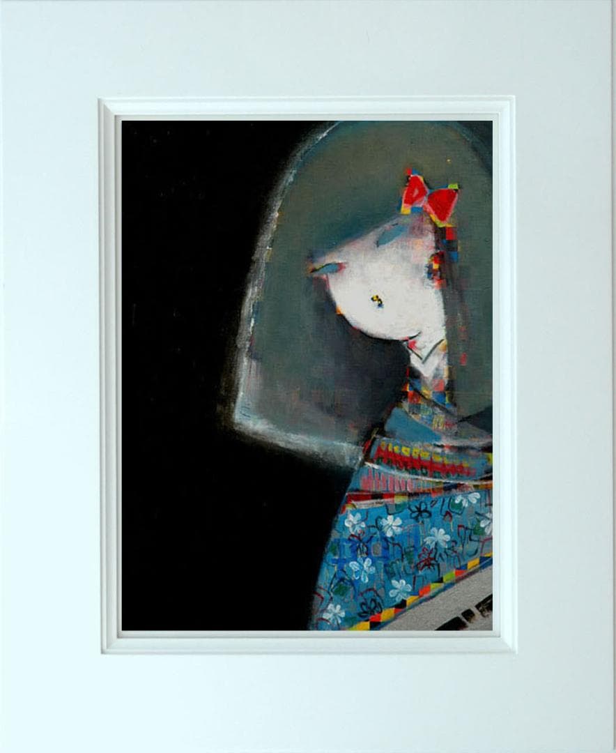 油絵 菅家令子 絵 絵画インテリア額付(黒) F6-083111 市松人形 少女