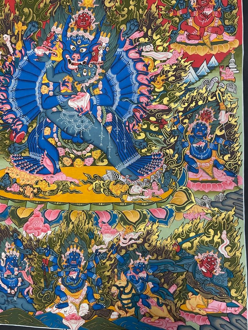 『 チベット密教　1点物 』 手描き　ヤマーンタカ　歓喜神　曼荼羅　仏画　仏教