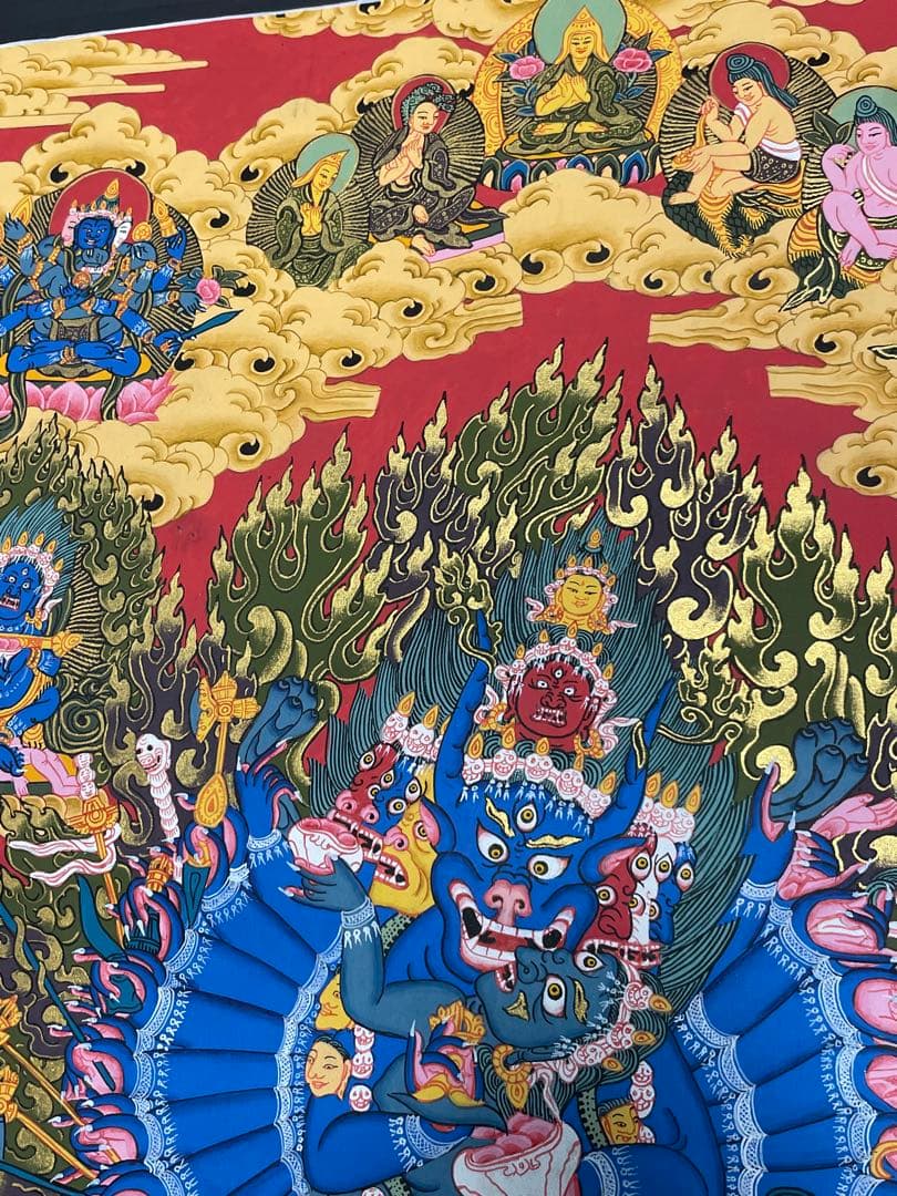 『 チベット密教　1点物 』 手描き　ヤマーンタカ　歓喜神　曼荼羅　仏画　仏教