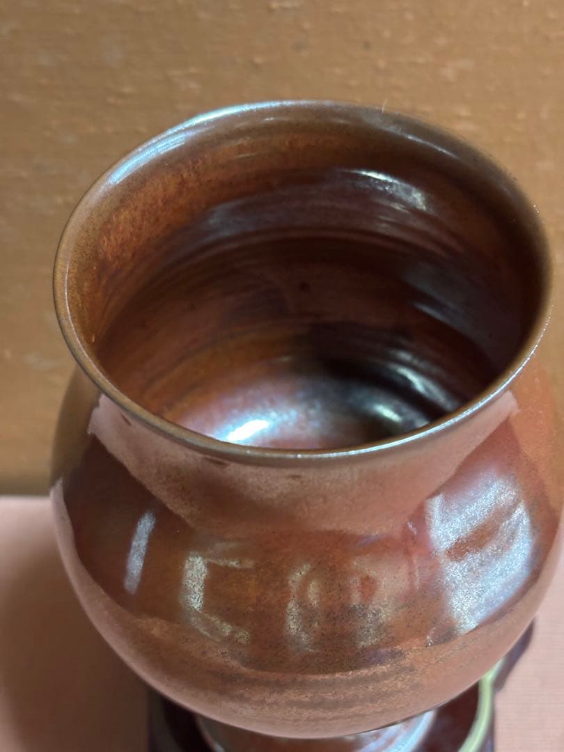 河井寛次郎作柿鉄釉足付大杯　検森の春の土　一点物