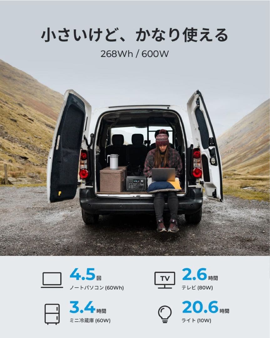 リン酸鉄【268Wh/600W】ポータブル電源 アプリ遠隔操作可 純正弦波