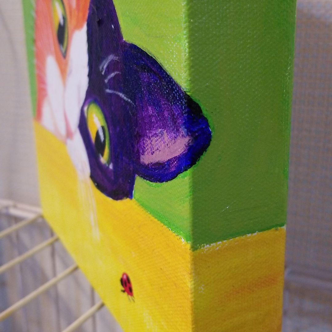 油絵　専用　てんとう虫を見ている猫　キュービックピュアコットンキャンバス