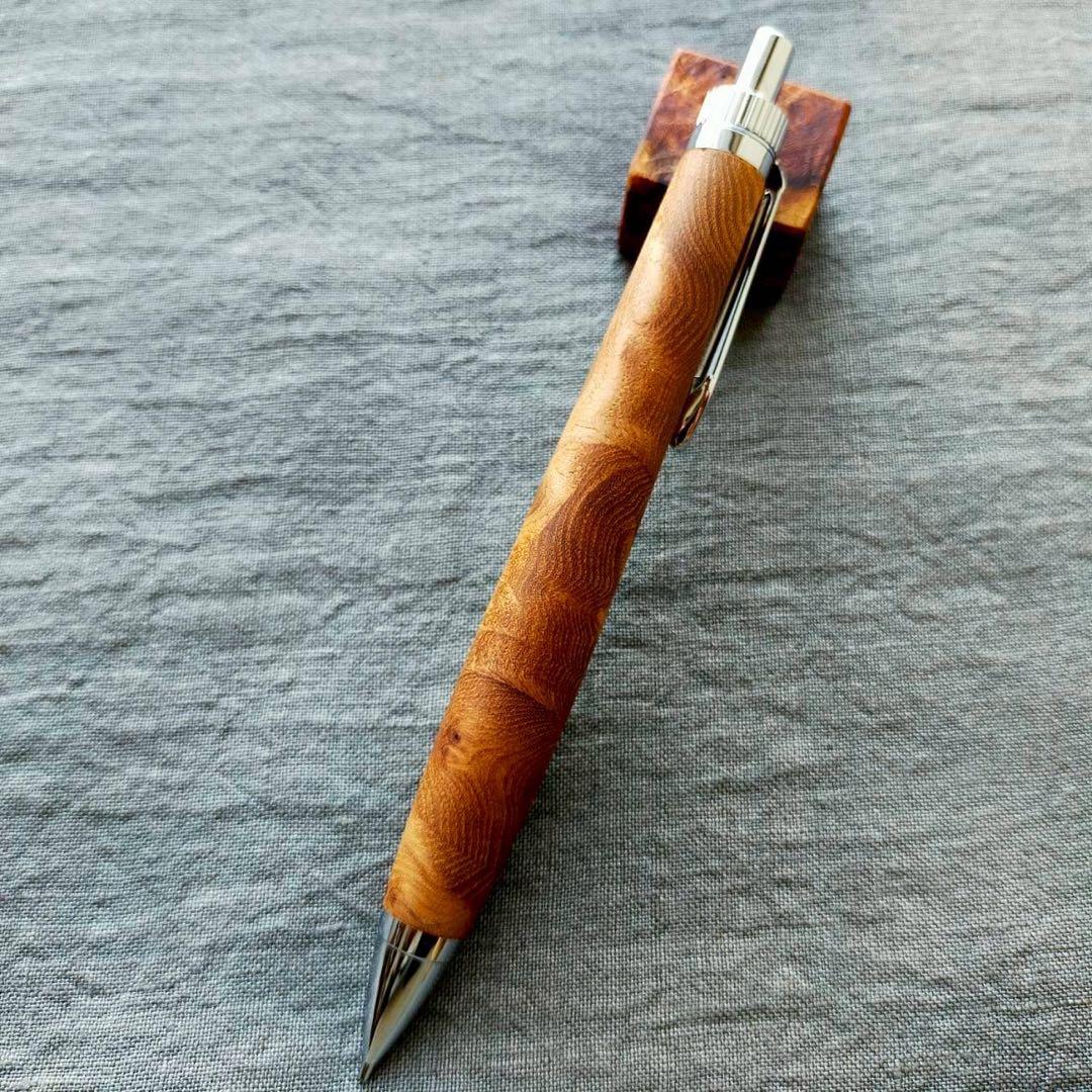 江戸時代の欅瘤　ハンドメイド　木軸シャープペン　0.5mm　天然木　ブラック