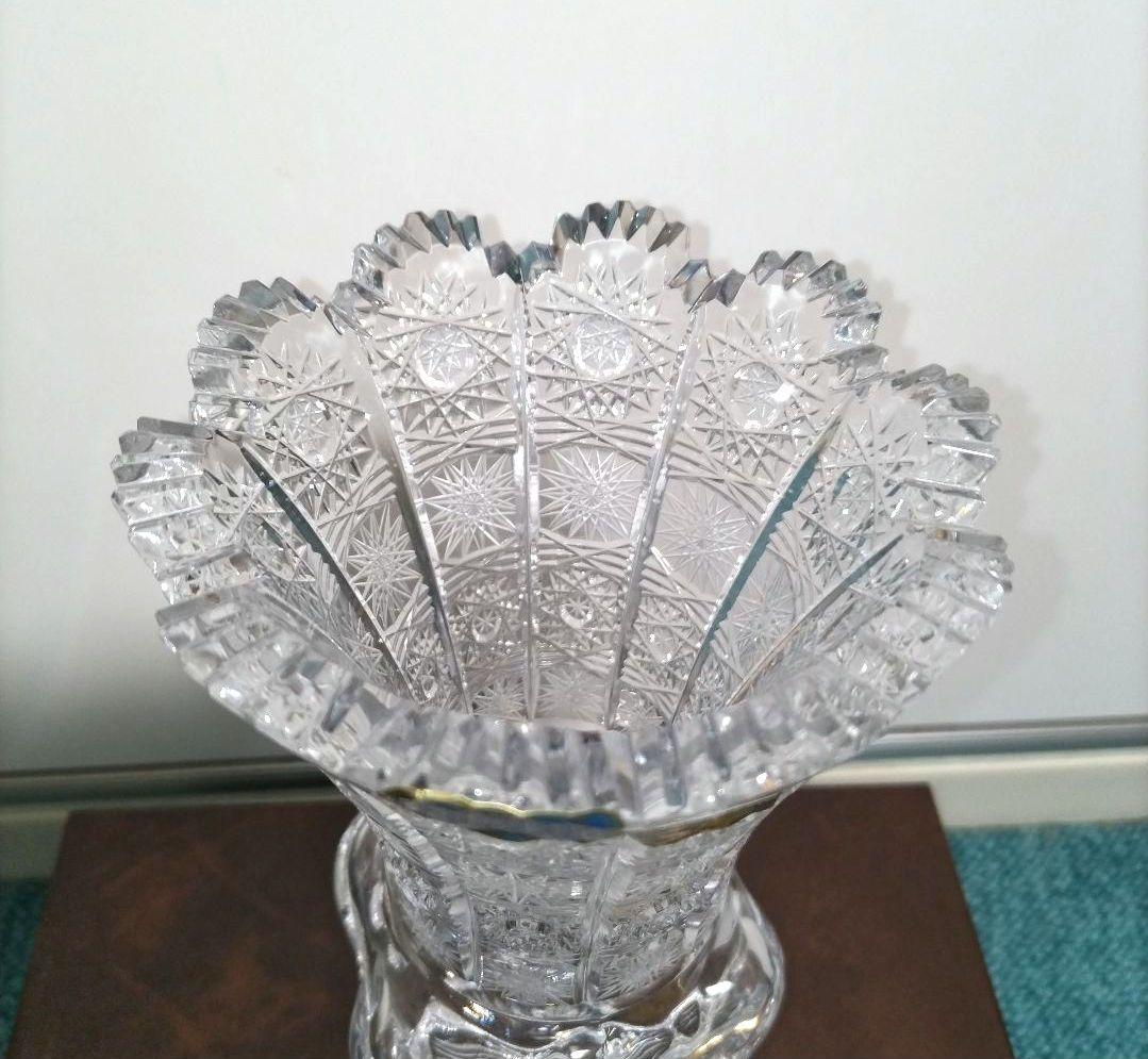 【新品未使用品】ヴィンテージ チェコ ボヘミアクリスタル HAND CUT花瓶