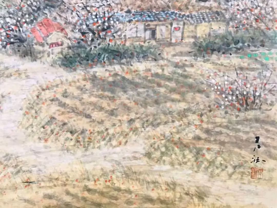白井青淵『湖西の早春風景』日本画 10号 原画 和紙 真作保証