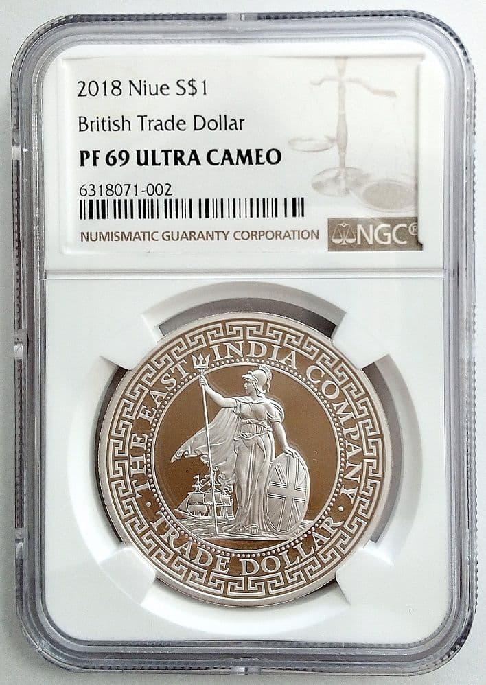 2018 イギリス トレードダラー 英国貿易ドル 1オンス銀貨 PF69UC