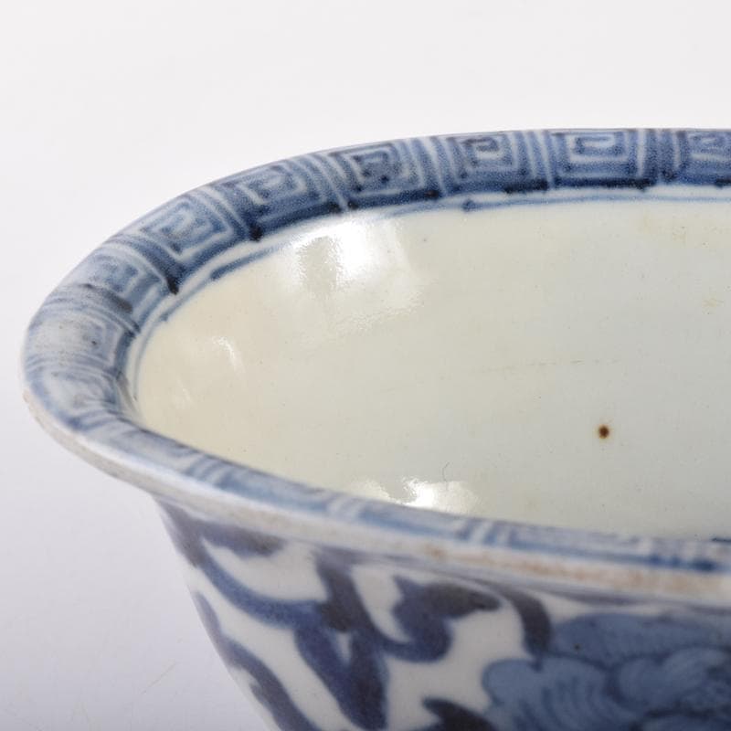 中国　青花　花文鉢　水孟　建水　C　7069