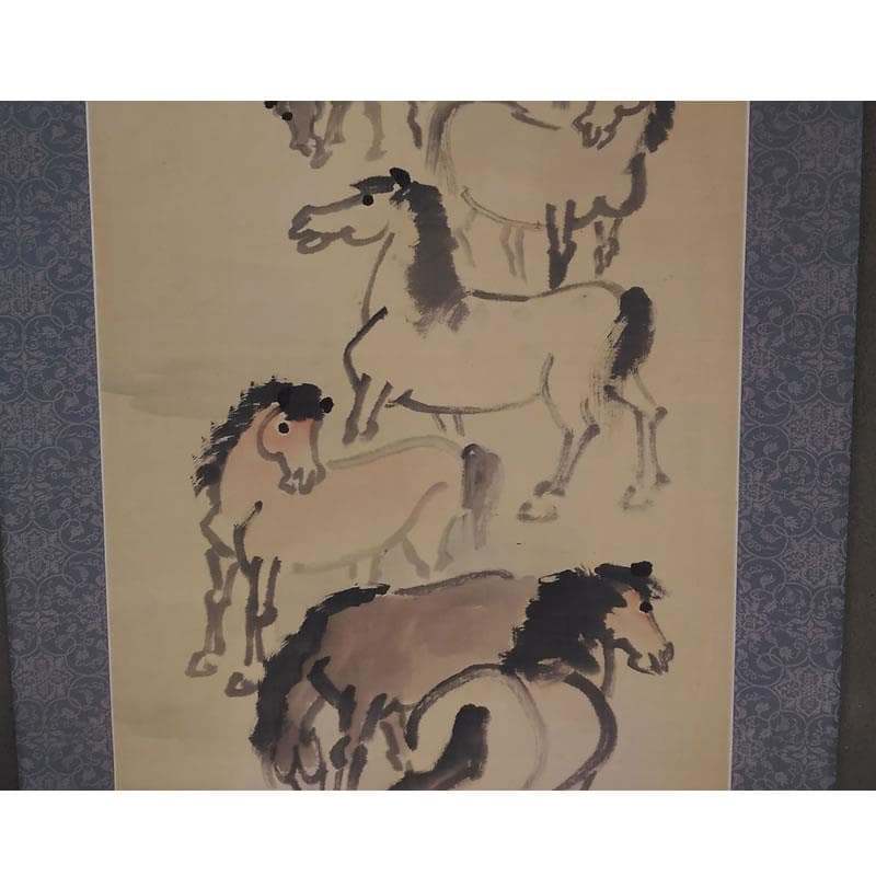 古い掛軸 鹿子木孟郎 不倒 馬の図 絹本竪幅 合わせ箱 日本画 j31