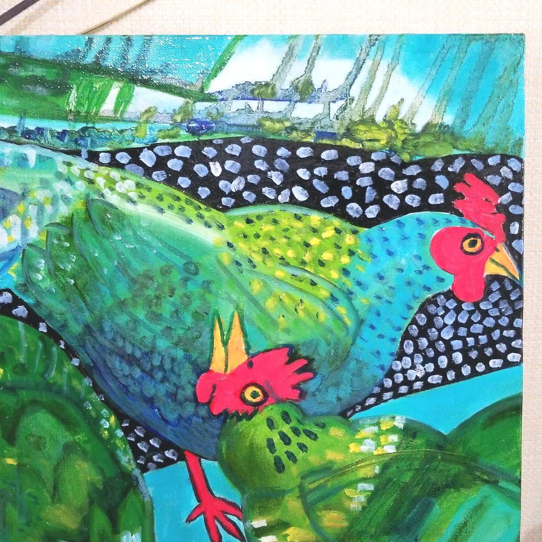 油絵　専用　緑色のめんどりたち