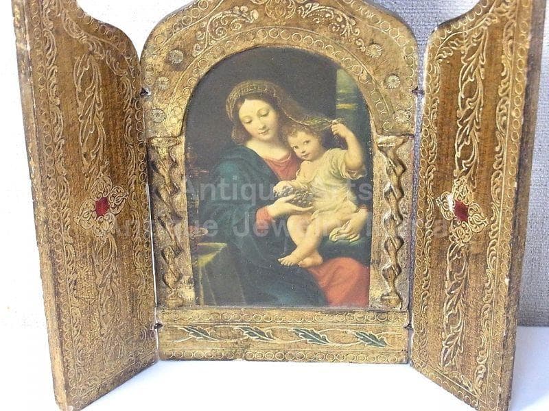イタリア アンティーク　ピエール・ミニャール 葡萄の房を持つ聖母３枚続きの祭壇画