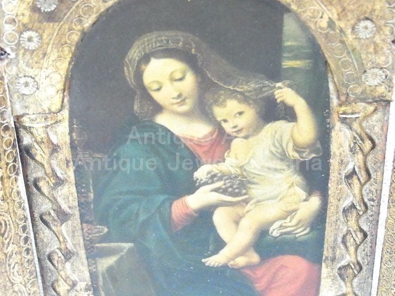 イタリア アンティーク　ピエール・ミニャール 葡萄の房を持つ聖母３枚続きの祭壇画