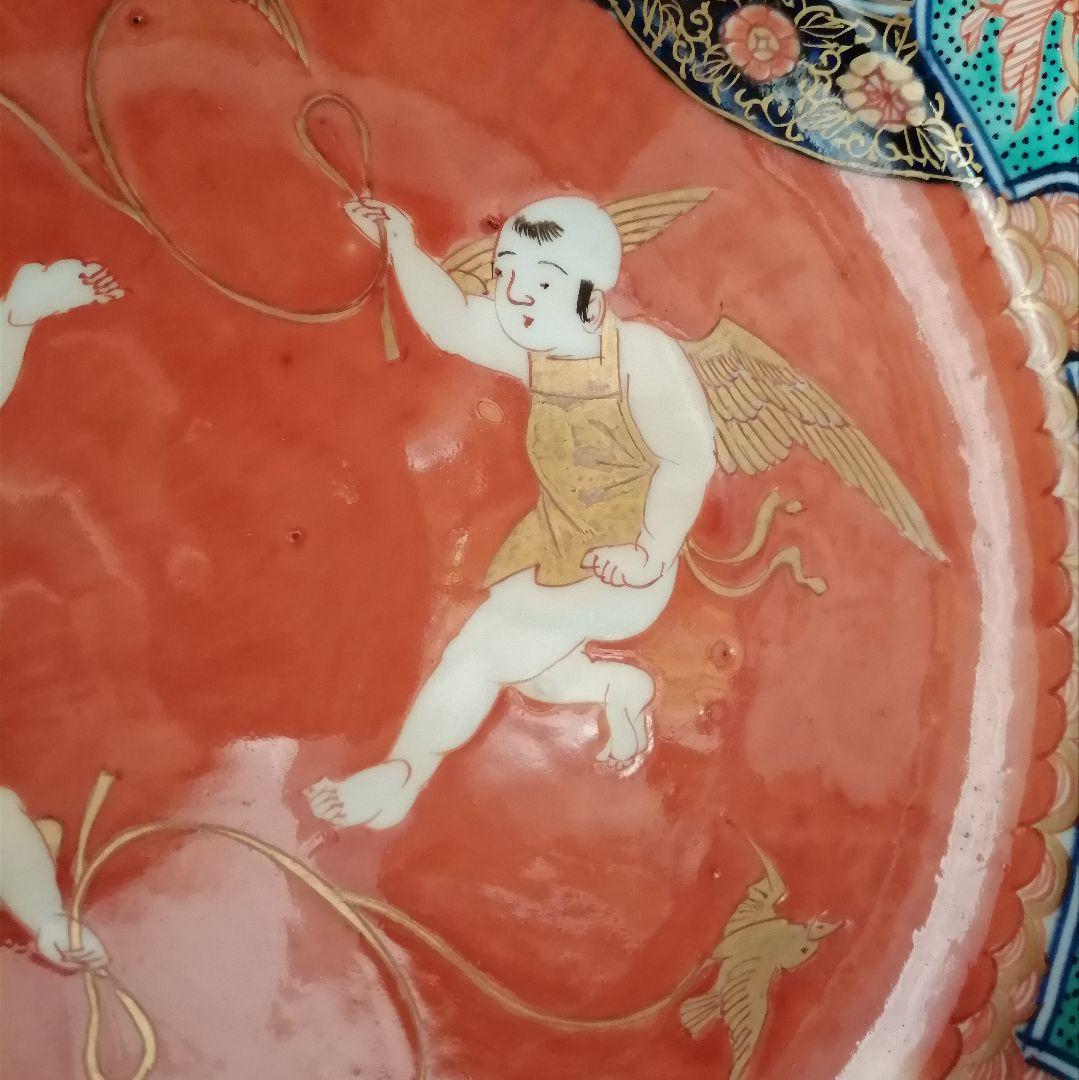 古伊万里　天使図　色絵　エンジェル　富貴長春　10角　大鉢