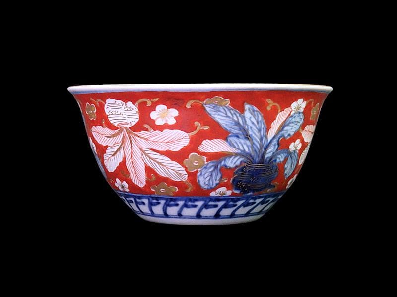大聖寺伊万里　金襴手　梅に柘榴　蕪の図　大振向付　N974AS-CYz