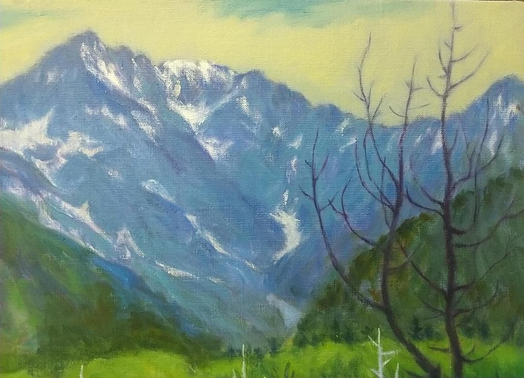 「上高地」1977 S52 F8 油絵 油彩画 絵画 アート 風景画 穂高