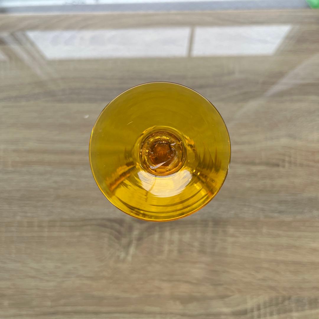 骨董　時代ガラス　希少鼈甲色　ライトアンバー飴色　オーバルカット　切子　ウラン