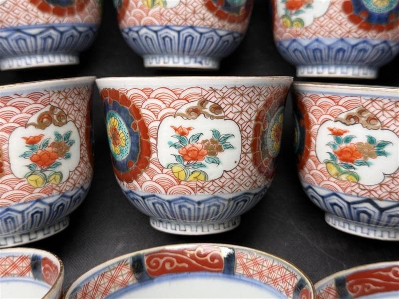 時代 古伊万里 錦手 四通組 60客 無傷 各15上 太明成化年製 文政十亥八月