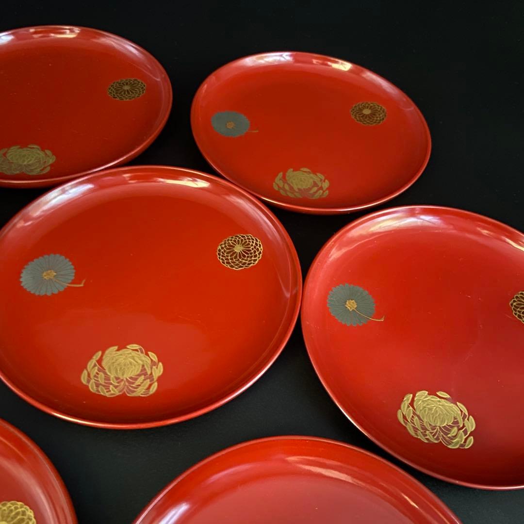 京都 平安象彦 菊 銘々盆 菓子皿 漆器 10客 共箱 菓子器 茶道具 雛祭り