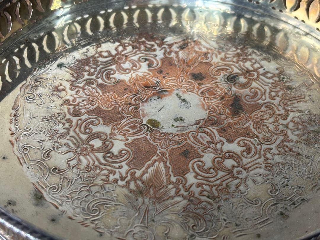 イギリス SILVER PLATED On Copper 21cm トレイ