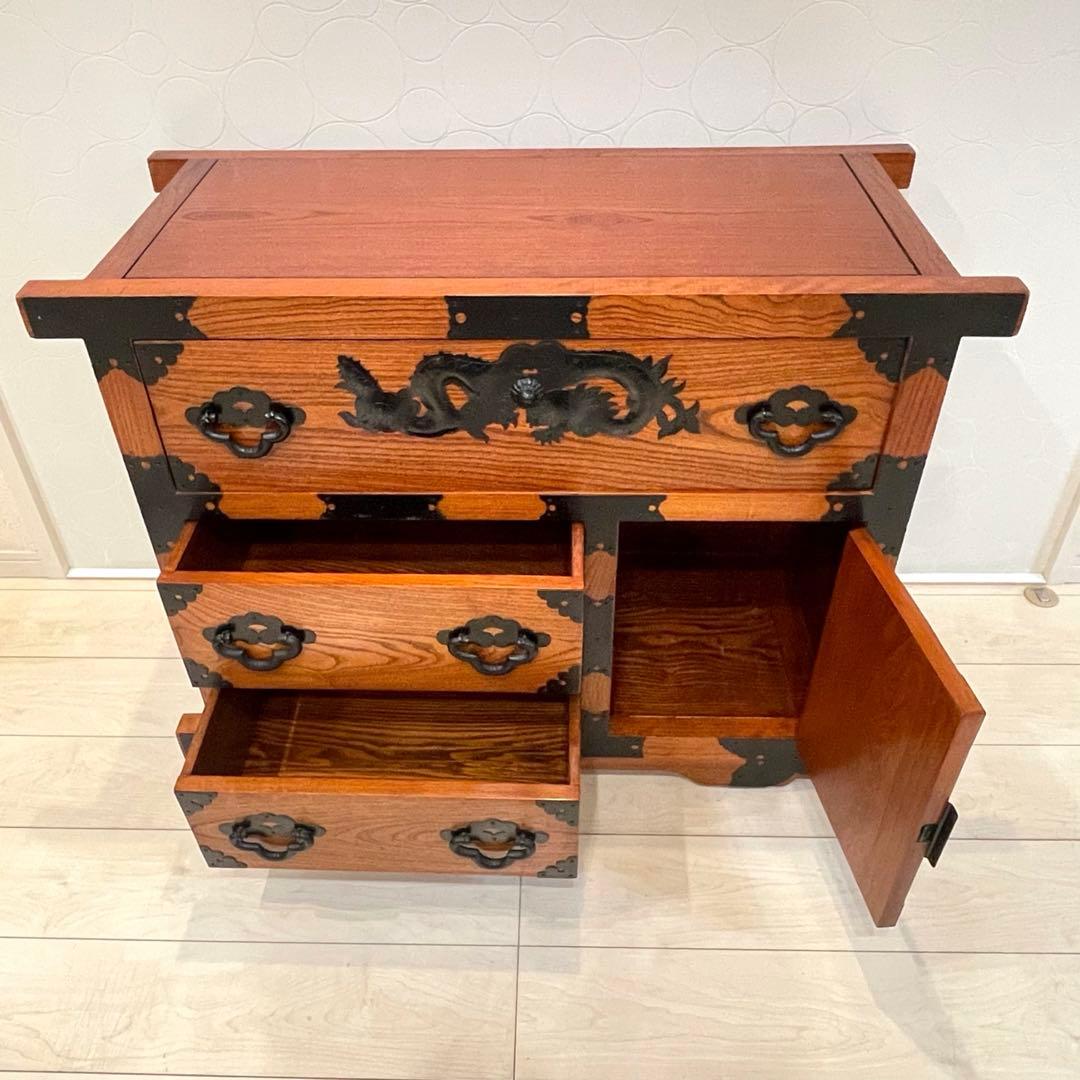 【美品】時代箪笥 車箪笥 和箪笥 龍金具 無垢材 民芸家具 レトロ アンティーク