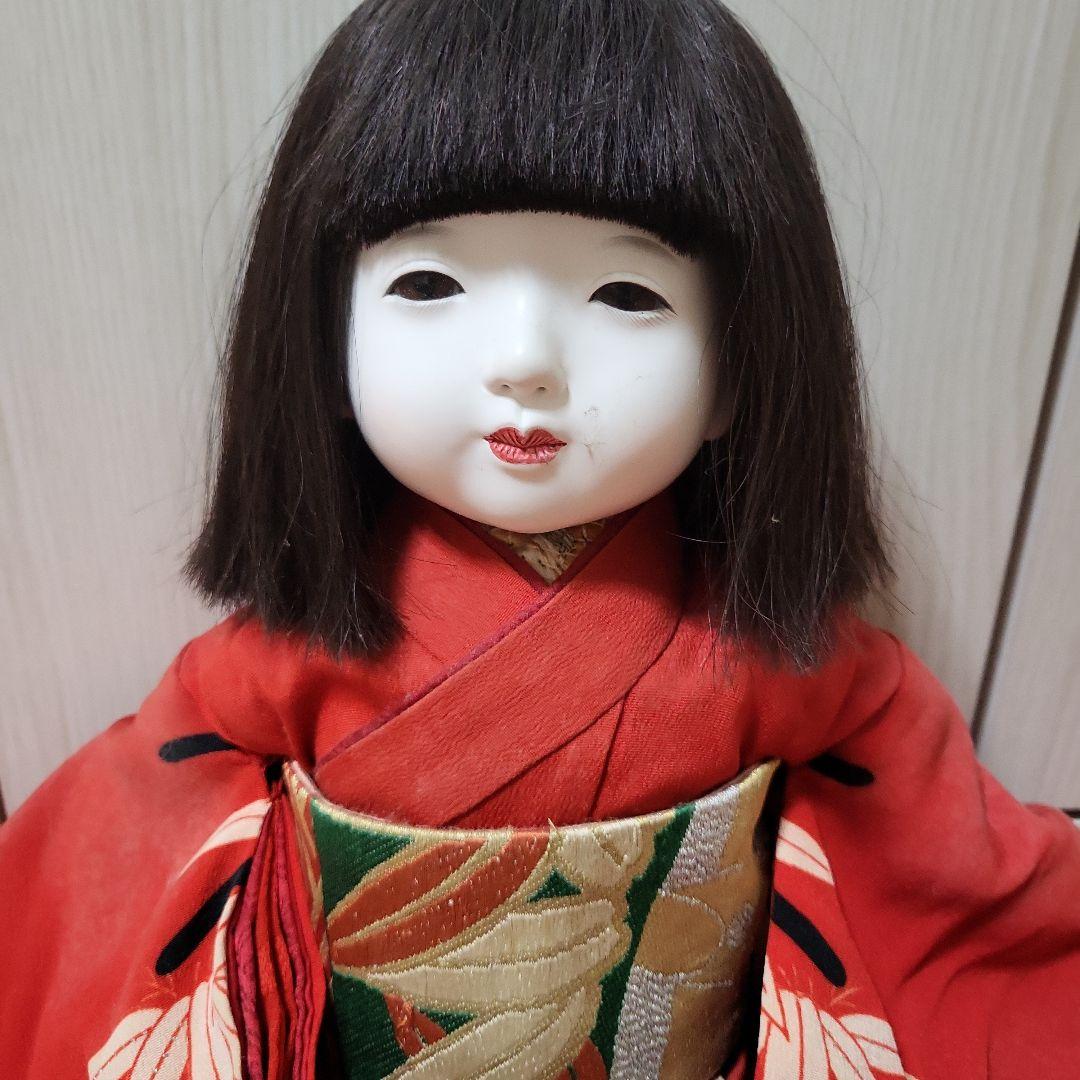 工房朋　市松人形 赤い着物 陶器製 約50cm