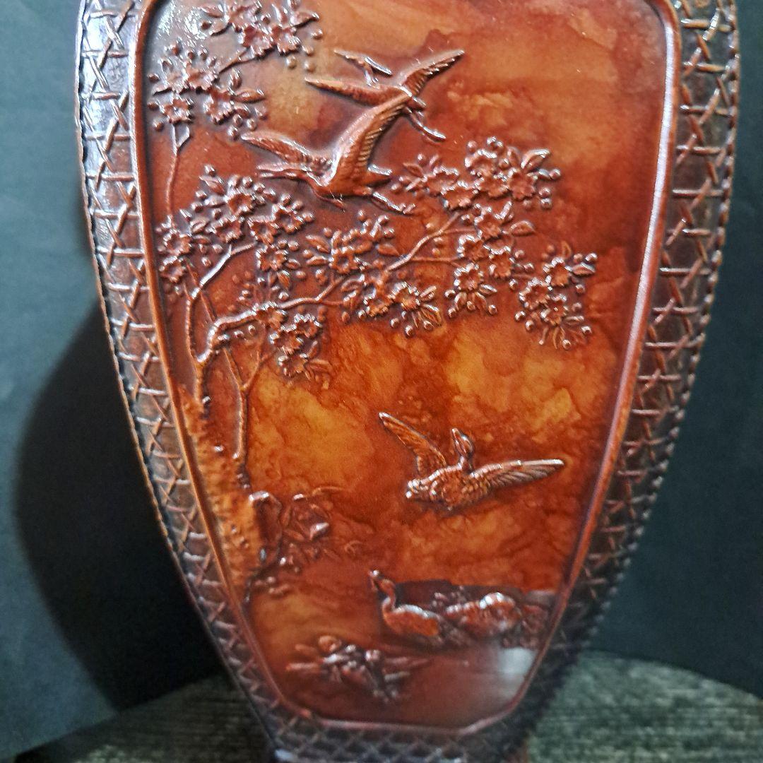 銅製　極上飾壺　細密浮き彫り　高岡銅器　日展入選品　四面獅子　花鳥図