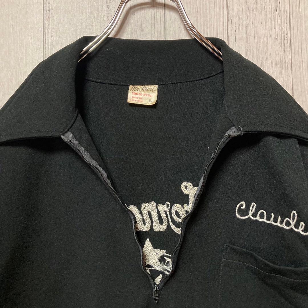 60s70s  mr.morts USA製 刺繍 ハーフジップ ボウリングシャツ