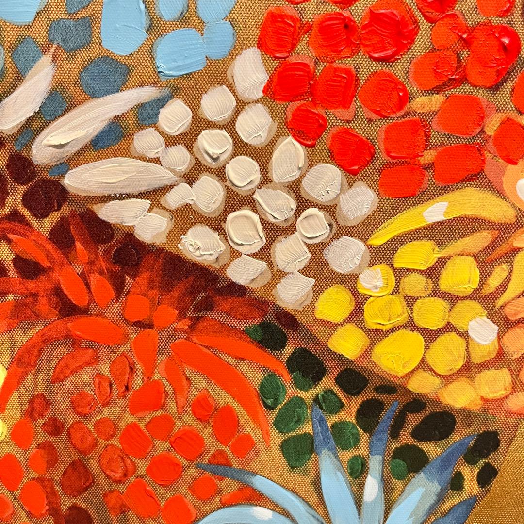 象 絵 壁画 (フラワーエレファント90x120cm　タッチドピクチャー)