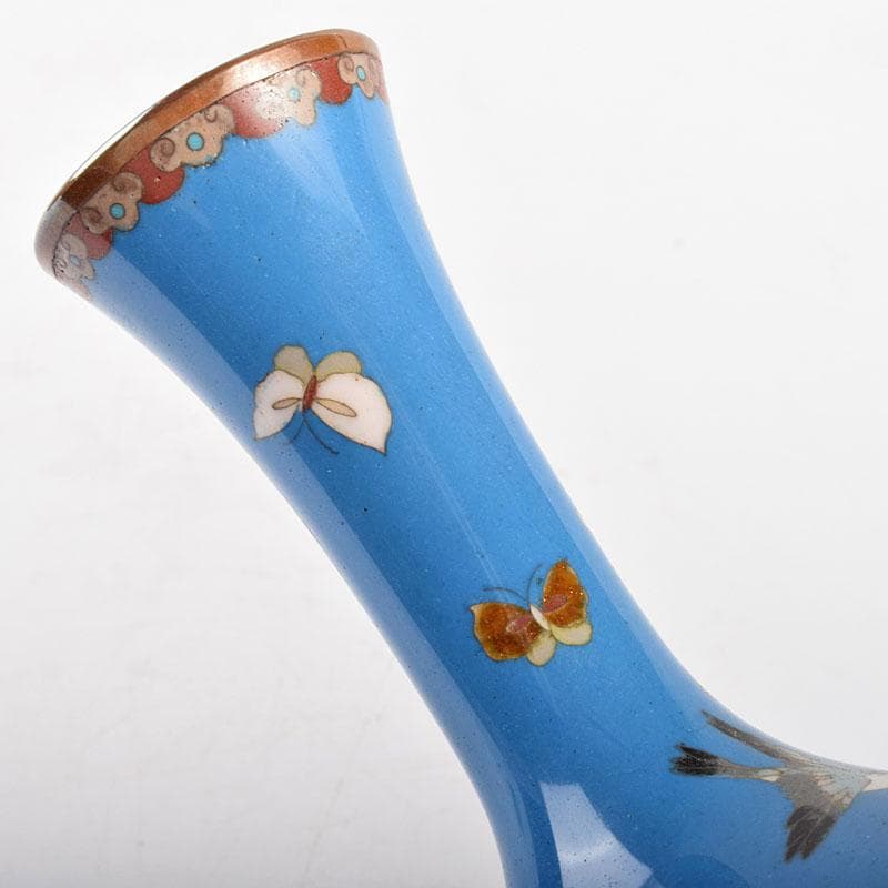 中国　古七宝琺瑯彩　花鳥文瓶　時代箱付　U　R4899