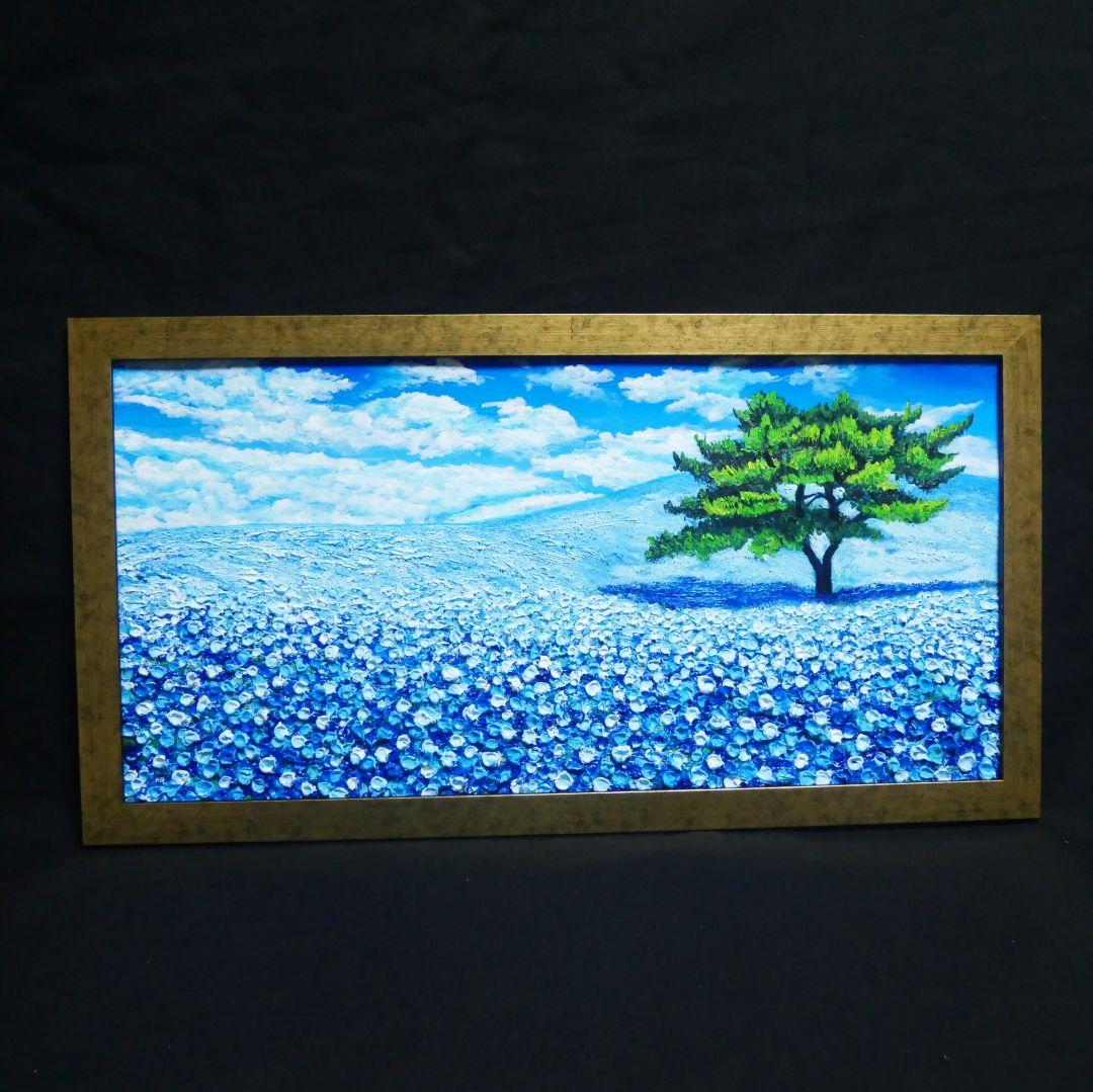 油絵 油彩 油彩画 絵 絵画【青いネモフィラの丘】