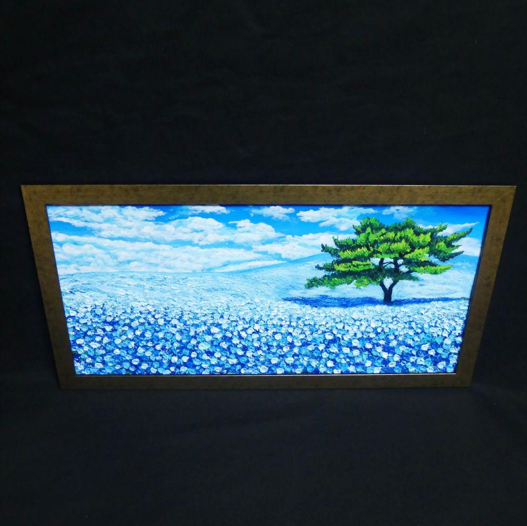 油絵 油彩 油彩画 絵 絵画【青いネモフィラの丘】