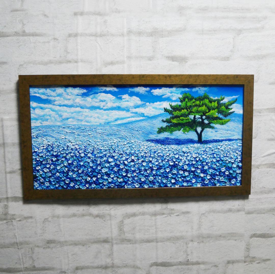 油絵 油彩 油彩画 絵 絵画【青いネモフィラの丘】