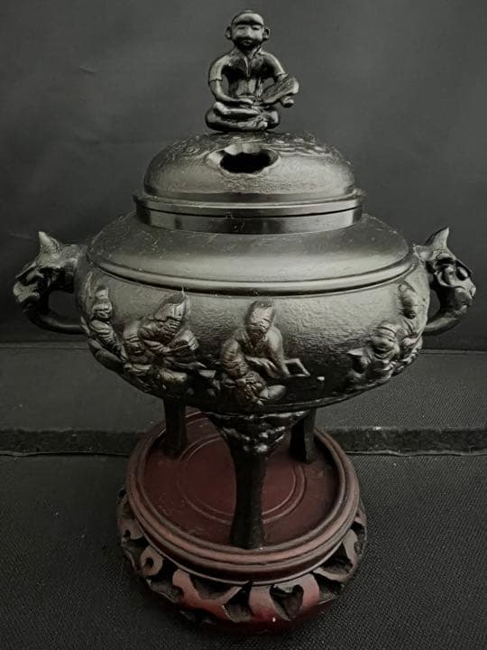 香炉　七福神　童子　銅　彫刻 置物 開運 風水 美術 インテリア　アンティーク