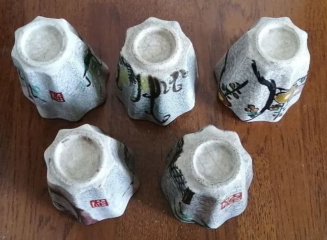 色絵角皿+猪口　5客