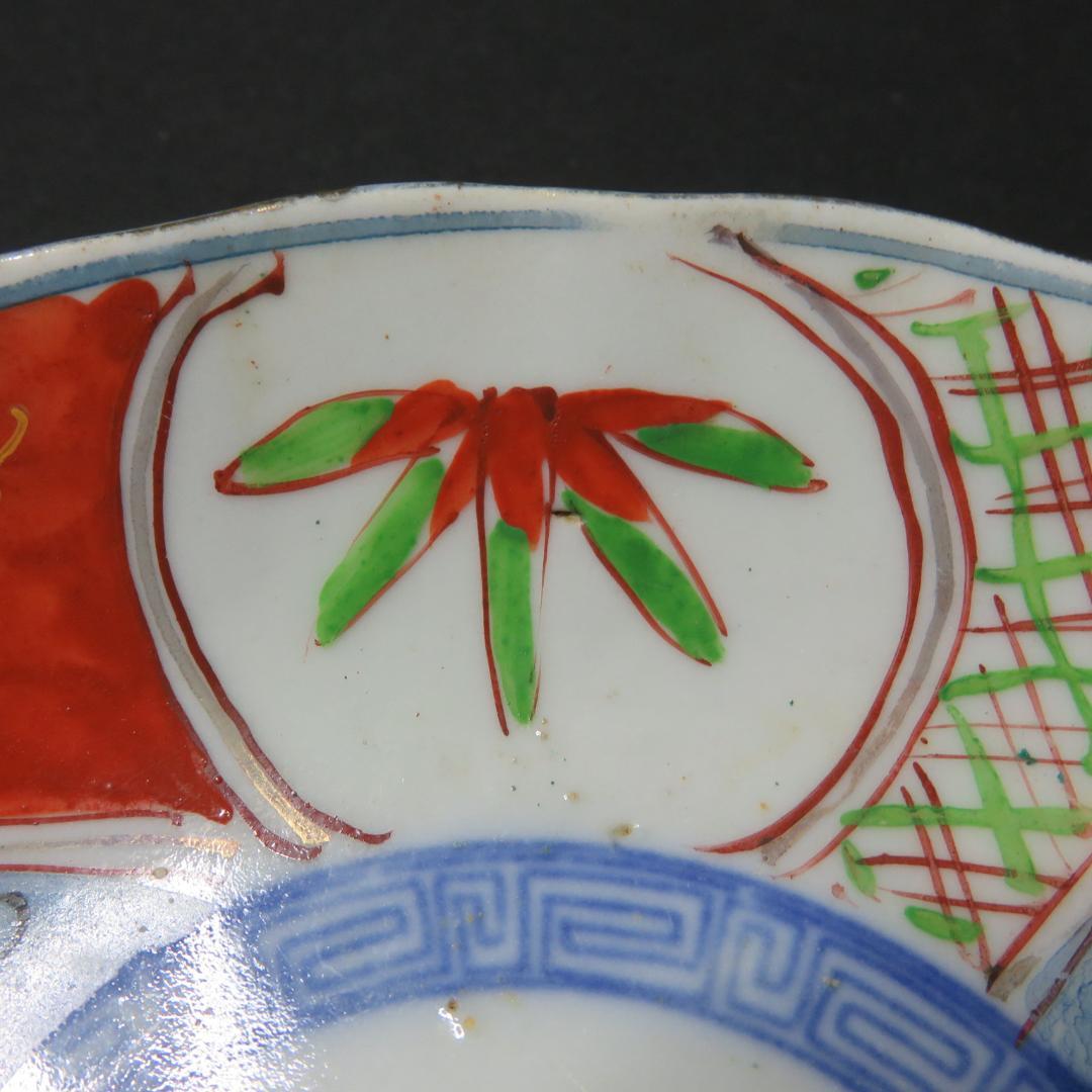 なます皿 3枚 古伊万里 色絵付 窯傷 松竹梅 江戸 明治 大正
