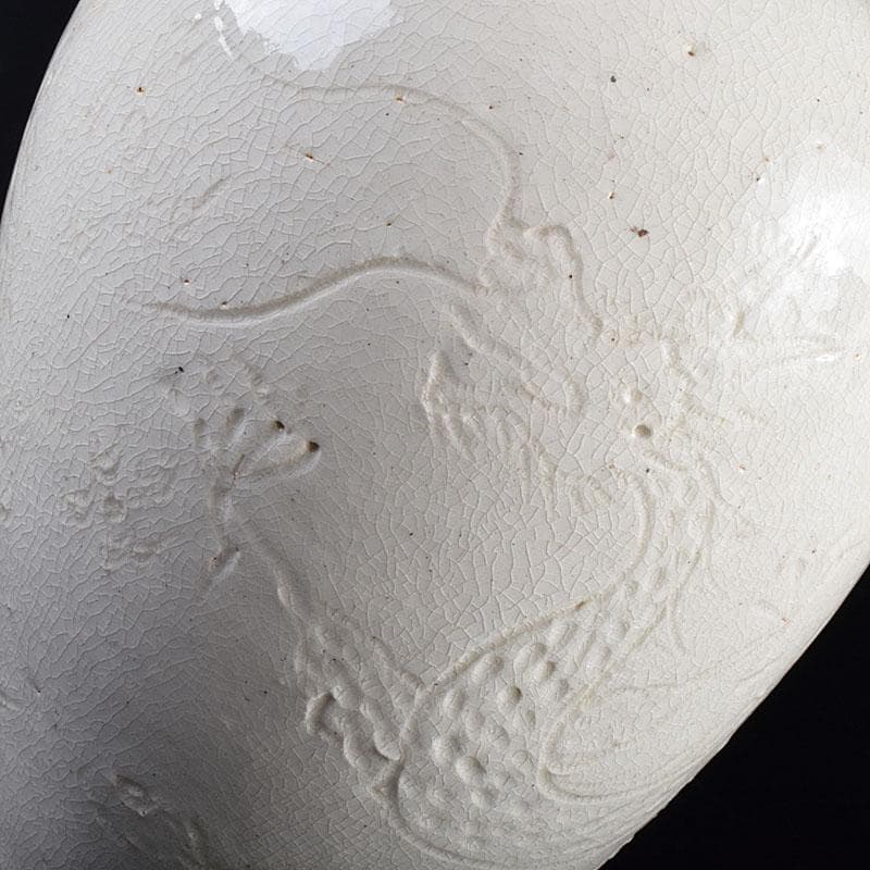 中国　定窯　白磁　刻神獣文　梅瓶　C　R9370