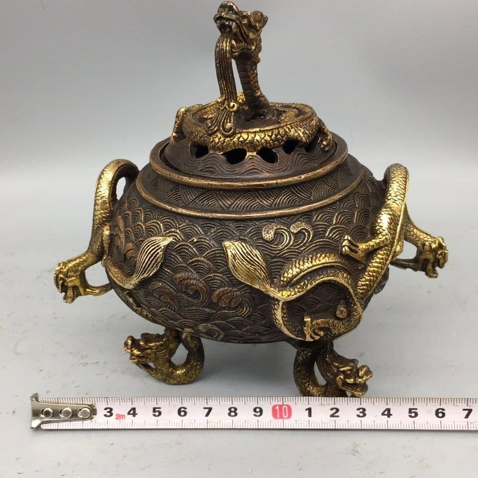 銅製 三足龍薫香炉 茶道香炉 装飾品 工芸品 置物