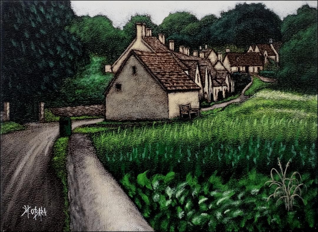 有名国際展作家「Biburyの古民家」真作保証 ,F4,英国,風景画,小原雅夫
