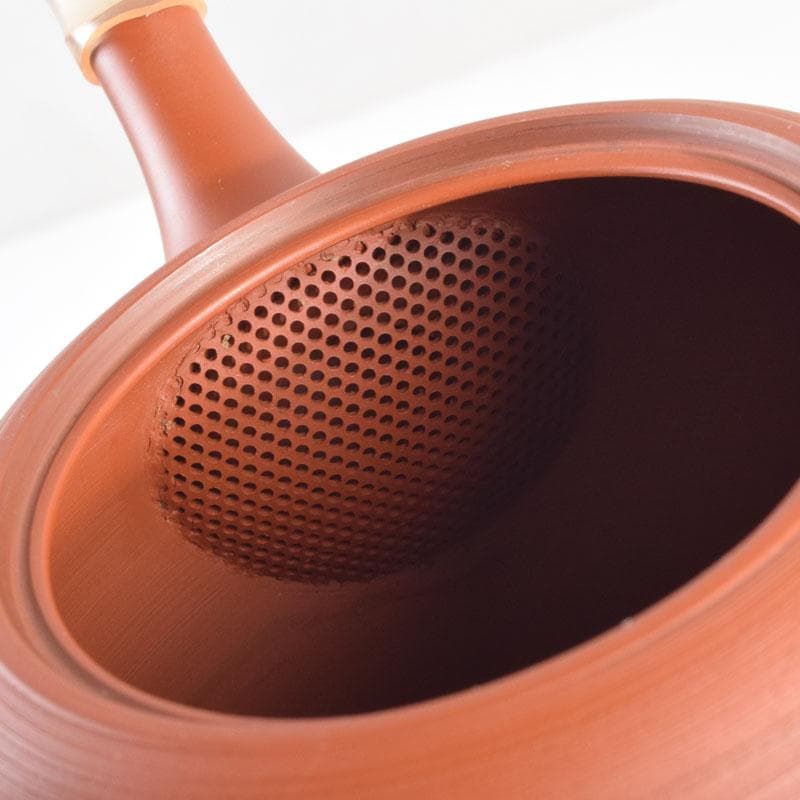 前茶道具　常滑焼　光松作　朱泥　松漢詩刻　横手急須　V　8654