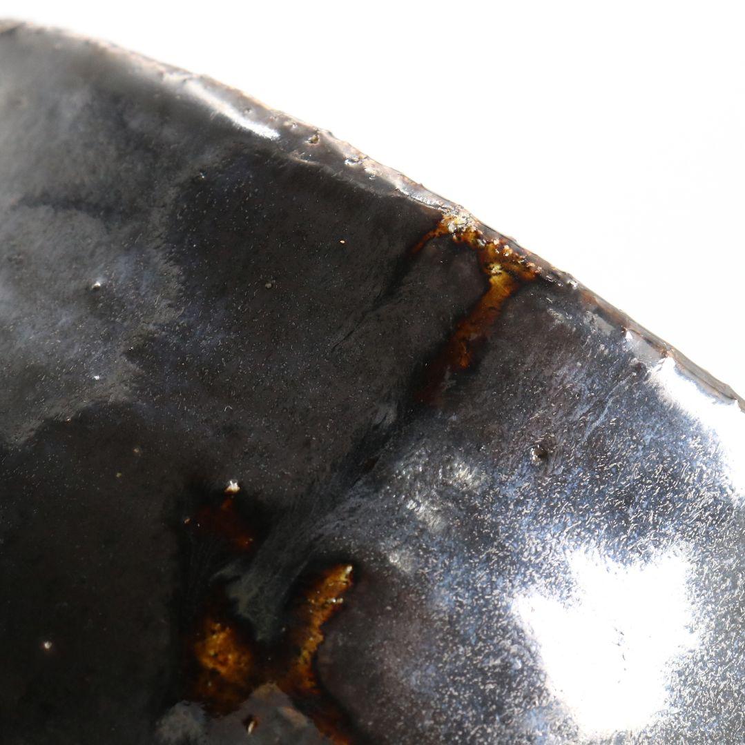 人間国宝 清水卯一作 黒釉茶碗 御物袋付 共箱共布　M837　DD