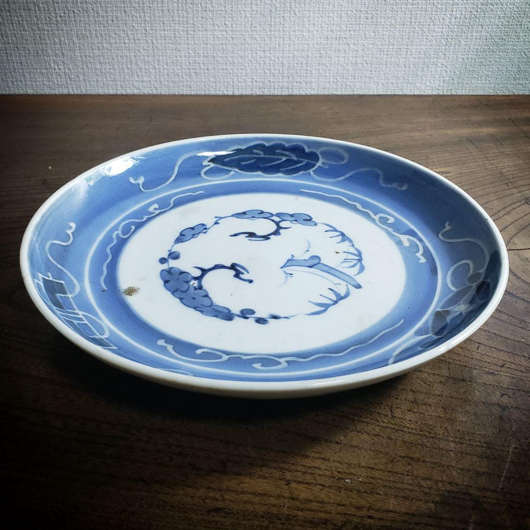 皿　古伊万里　染付　松竹梅　宝尽し　巻物　江戸　唐草